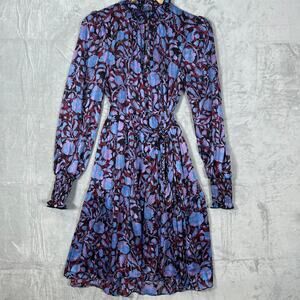 Me+Em Dress Size 6 Blue Shadow Bloom Print Swing Short + Belt -- No Slip